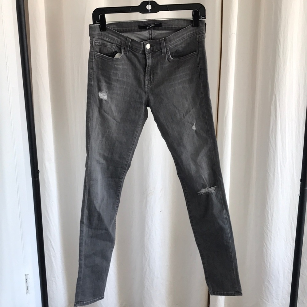 J BRAND GREY DISTRESSED SKINNY JEANS
